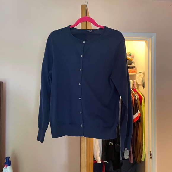 Lands' End Cardigan Sweater, Navy Blue, Size L - Picture 1 of 3
